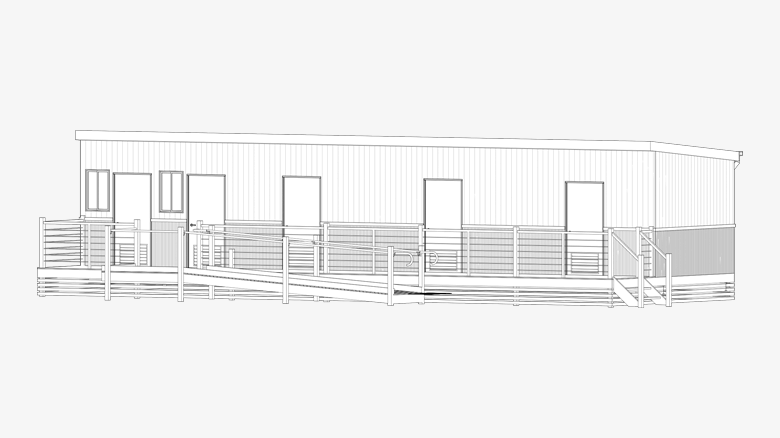 CAD drawing of a portable studio accommodation building
