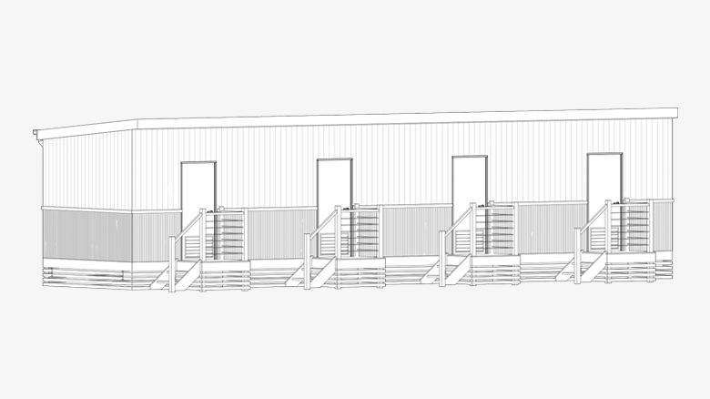 CAD drawing of a portable studio accommodation building