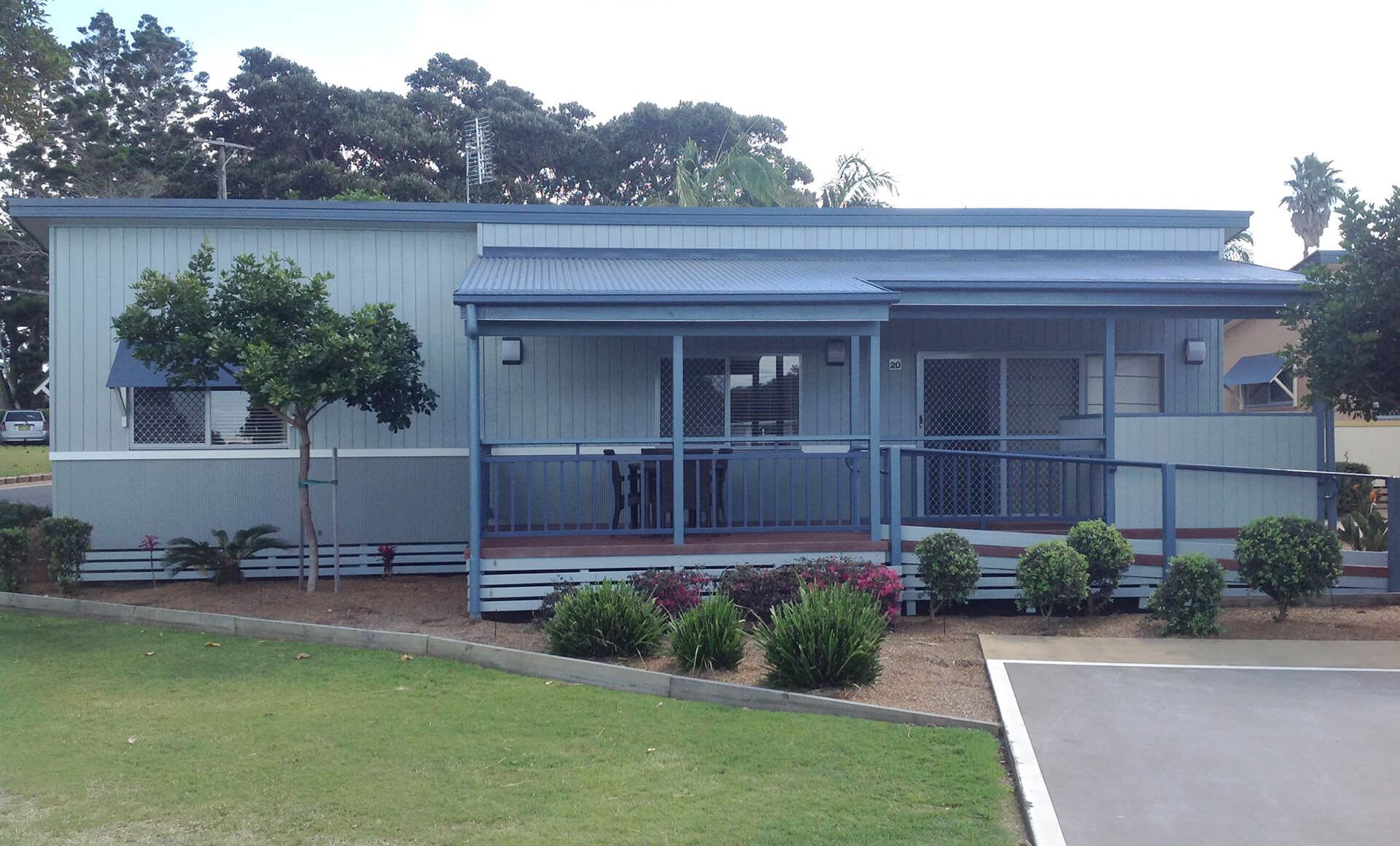 A disabled Cabin with wheelchair ramp access and handrails